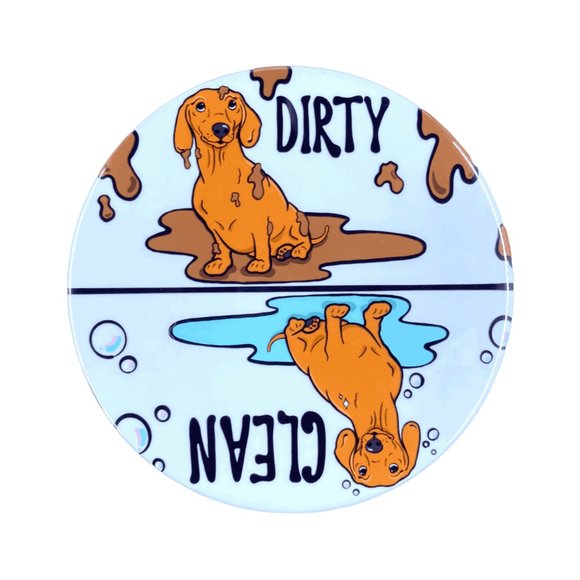 Red Dachshund Dog Clean Dirty Dishwasher Magnet - Picture 3 of 6